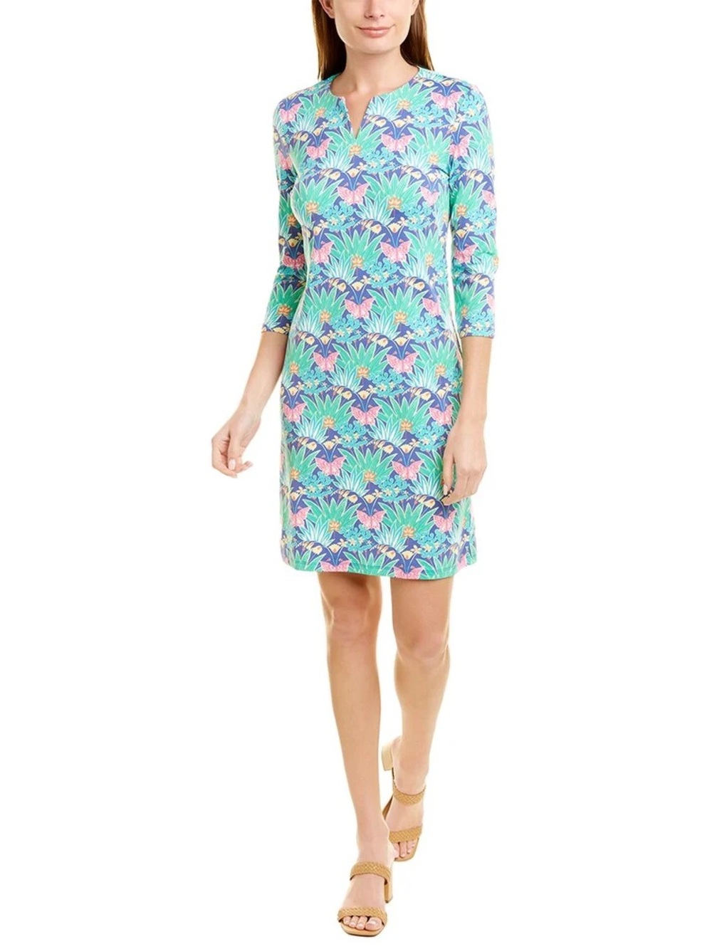 J. McLaughlin Carly Catalina Cloth 3/4 Sleeve Mini Dress Butterfly Green Large